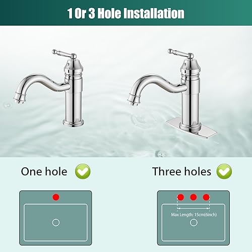 Miniatura 2 de Heyalan Grifo de lavabo de baño de latón con un solo mango, accesorio de lavabo montado en cubierta, grifo mezclador de tocador de agua caliente y