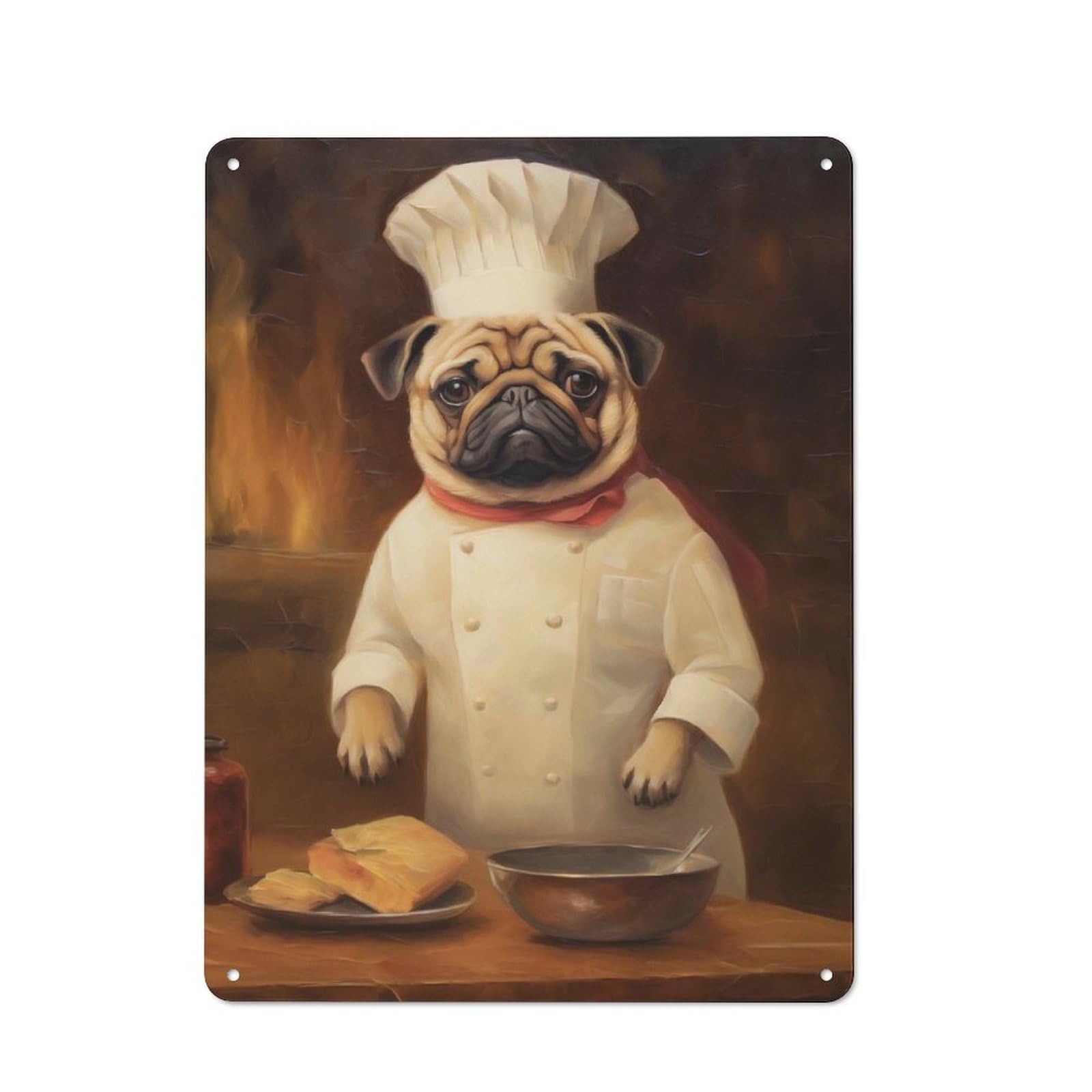 Tin Sign 40x30cm with Puppy Chef for Garage Wall, Rustic Decor, for Living Room, Hallway And Entrance Wall Decor