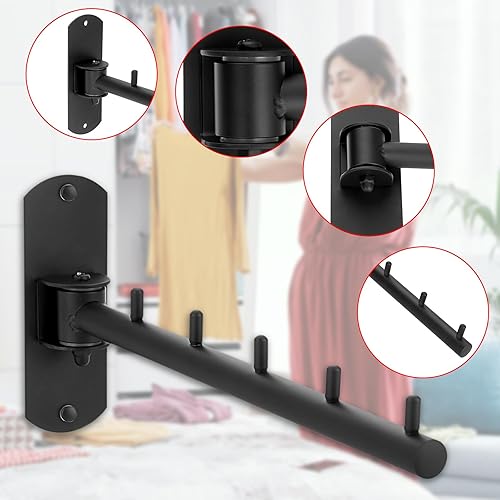 Miniatura 4 de Sumnacon Perchero de ropa de acero inoxidable, 2 piezas, perchero de ropa montado en la pared, tendedero de pared con brazo oscilante, colgador de