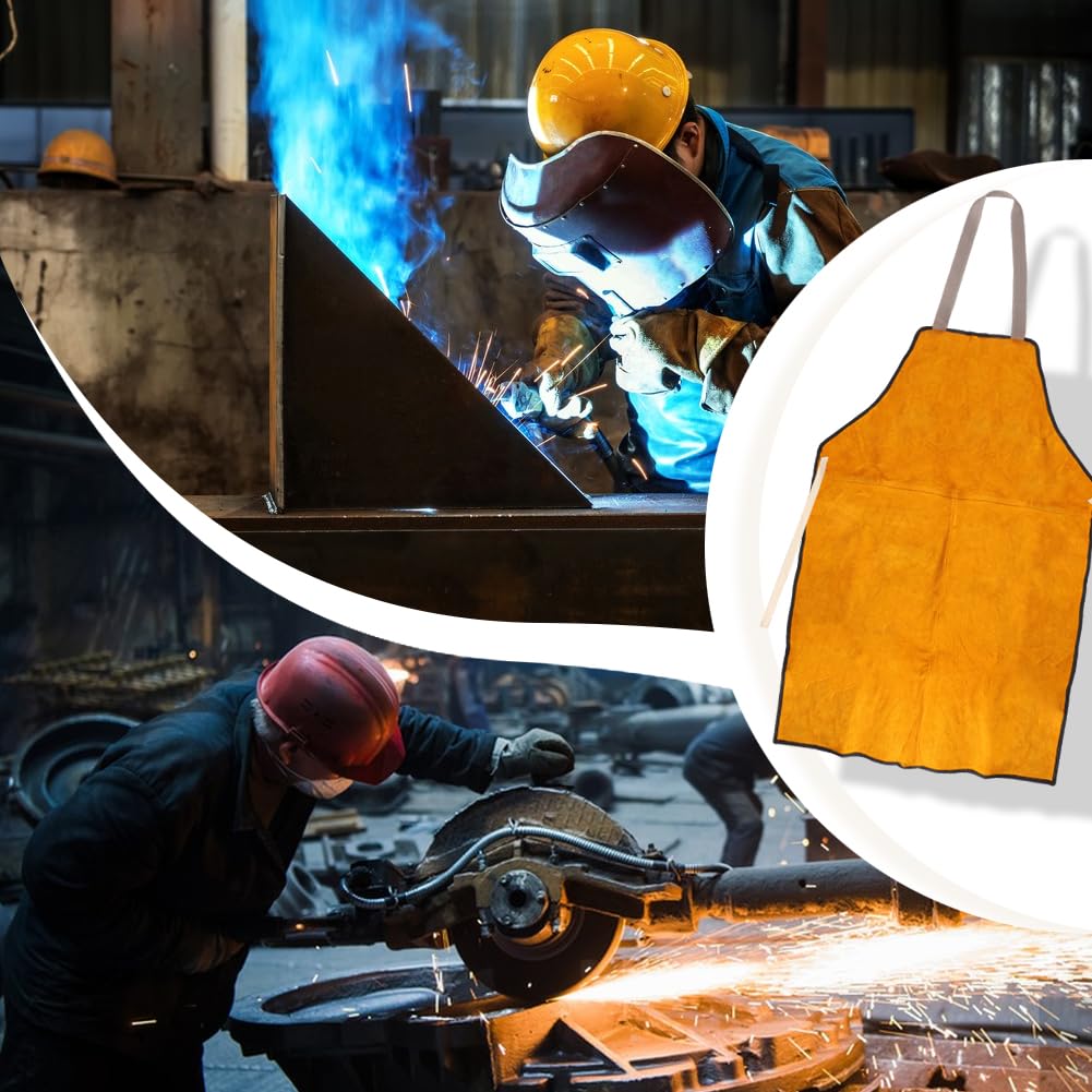 ITODA Grembiule da saldatura, in pelle bovina, resistente, resistente al calore, ignifugo, per lavori di lavoro, officina, saldatore, falegnameria, garage