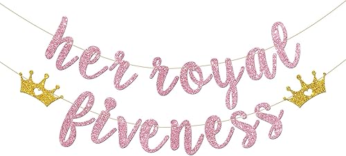 Cartel con texto en inglés "Her Royal Fivenity" - Decoración de fiesta de cumpleaños número 5 para niñas, suministros de decoración de fiesta de disponible en Yaxa Peru