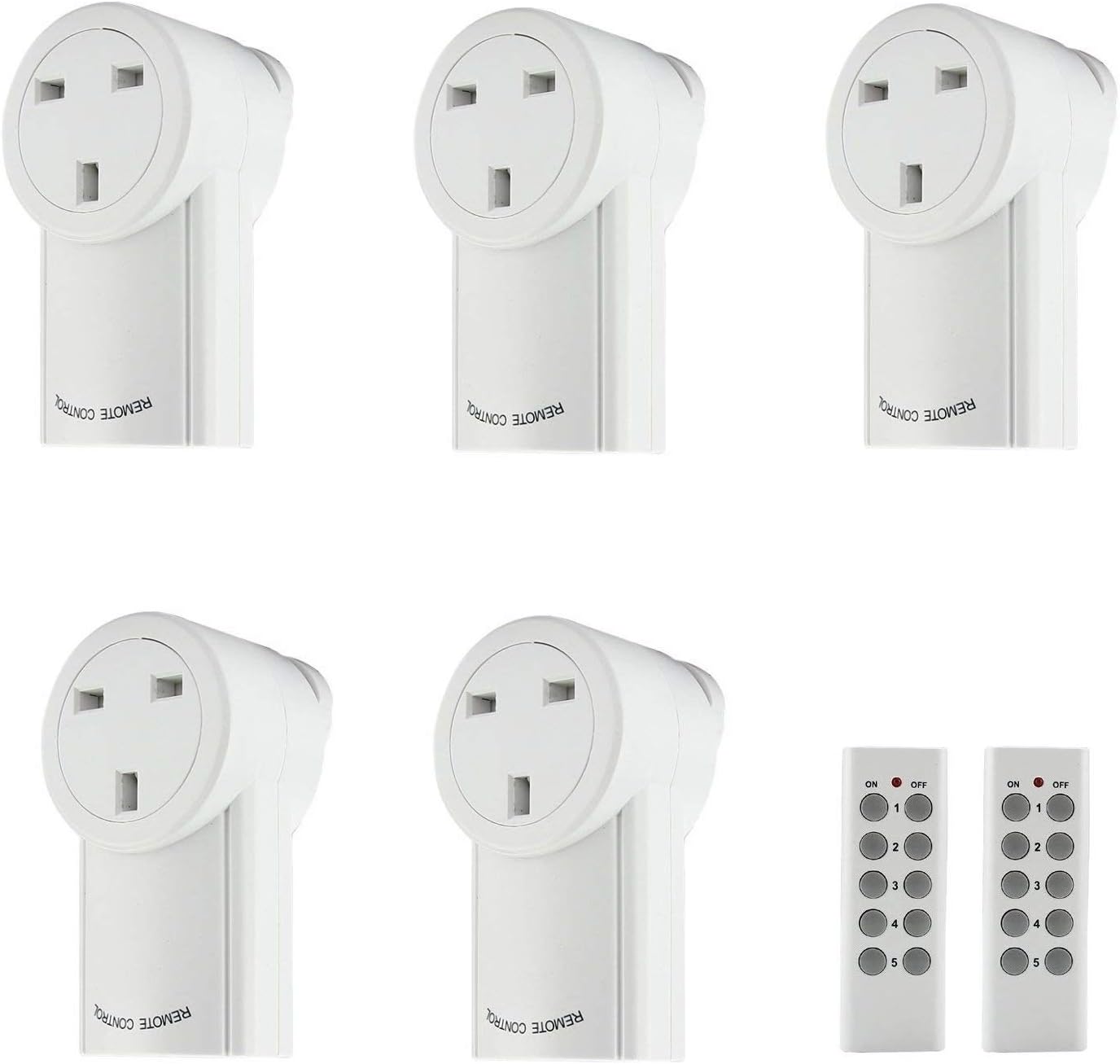 Vlio Wireless Remote Control Sockets, Home Programmable Electrical Outlet Switch Plug for Lights, Power Strips, Household Appliances, up to 30m/100ft Operating Range, 5 Pack