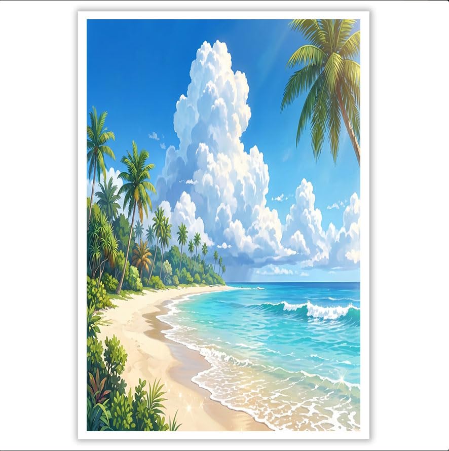Tableau Mural Littoral Cocotiers pour une Décoration de Chambre à Coucher Zen