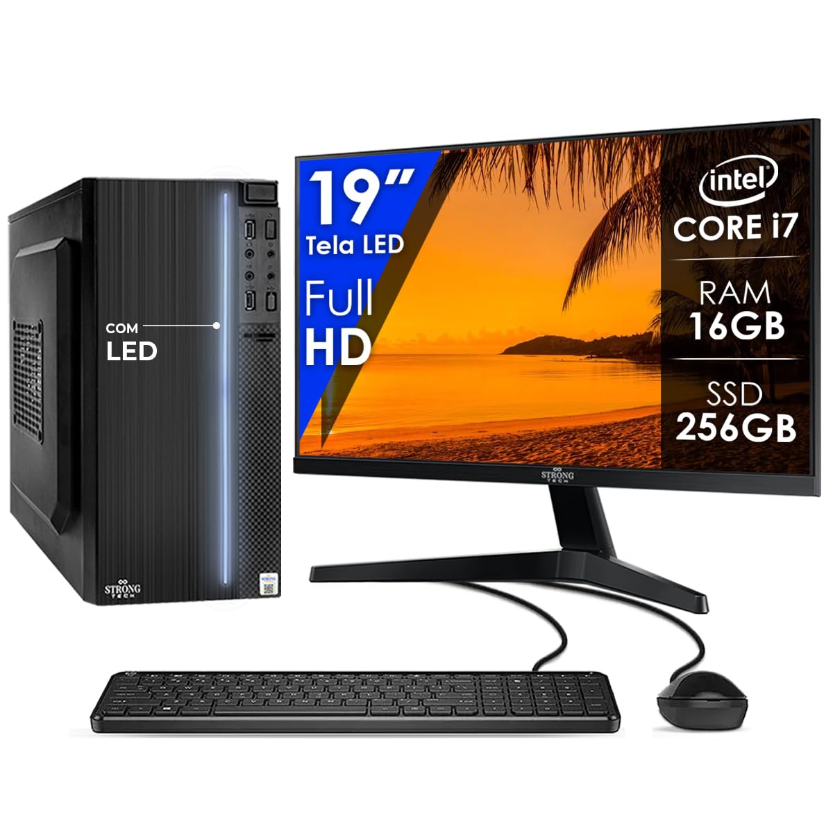 Computador Completo Intel Core i7 16GB SSD 256GB Monitor 19