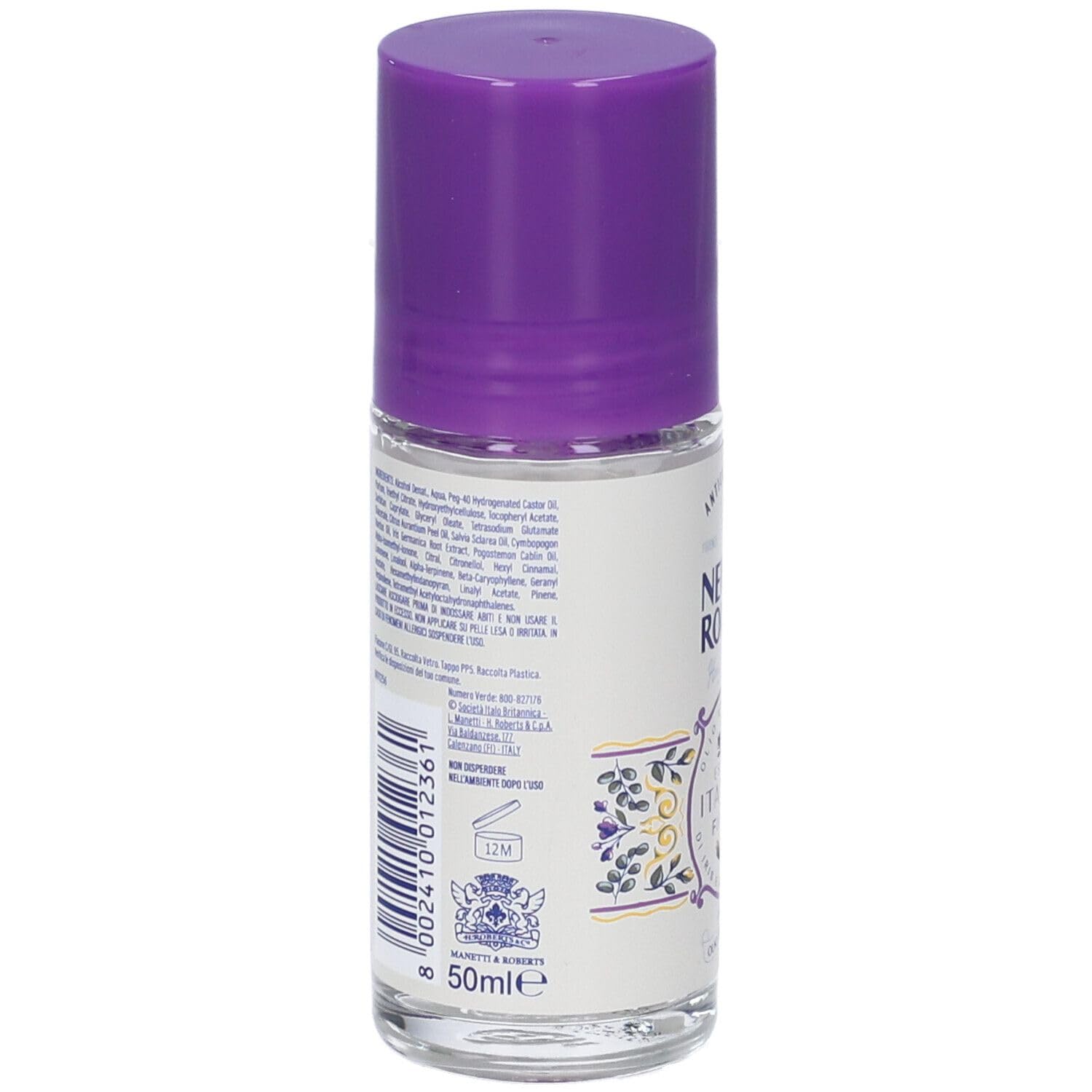 12x Neutro Roberts Deodorante Roll-On Firenze, mit Iris- und Ambra-Grigia-Öl, 50ml,+ Italy Shop Service Kostenloser Schlüsselanhänger