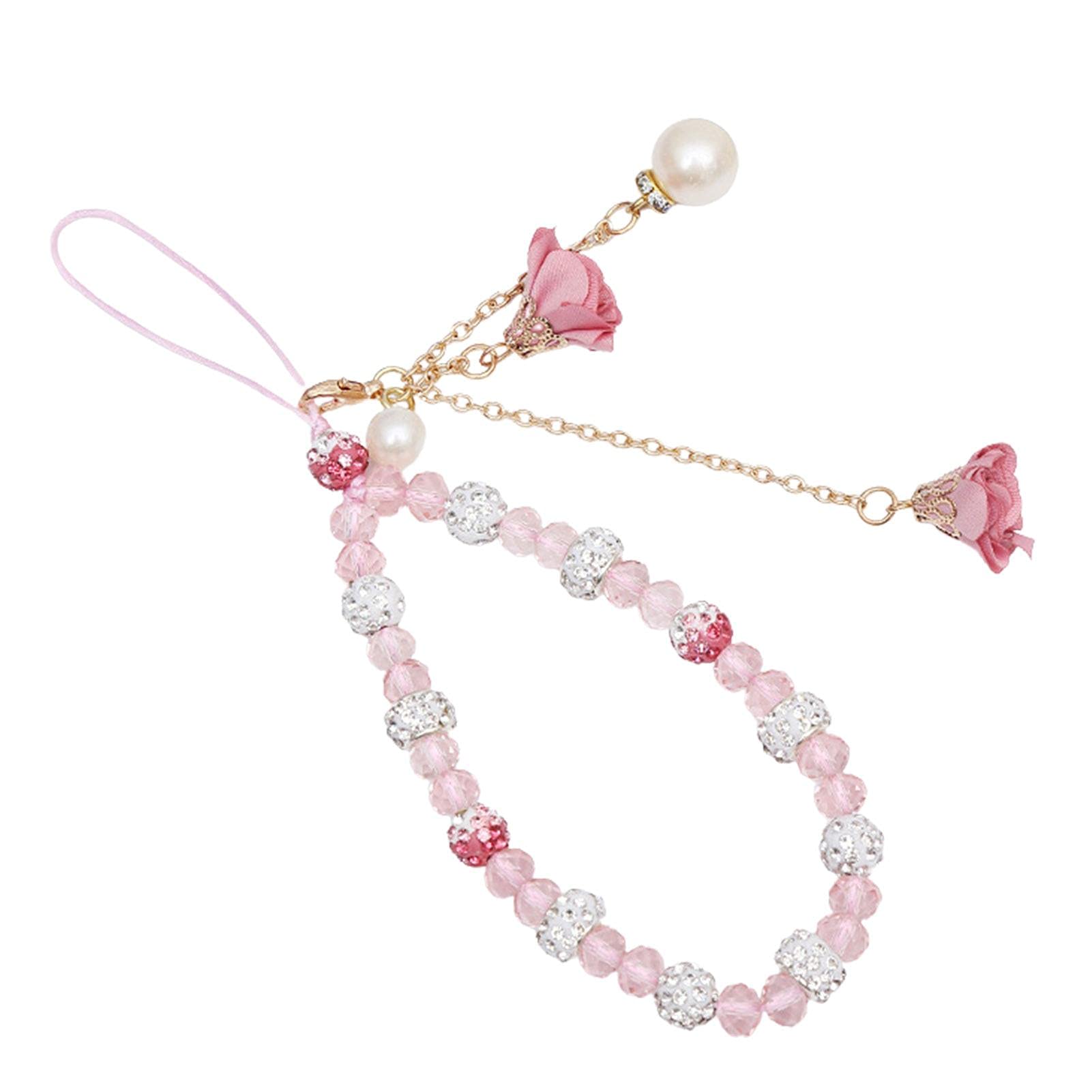 Niktule Cell Phone Charm, Cell Phone Wrist Strap, Lucky Charm Pendant, Strap String Flower Crystal Beads Chain Camera Phone Badge ID Name Tag Holder