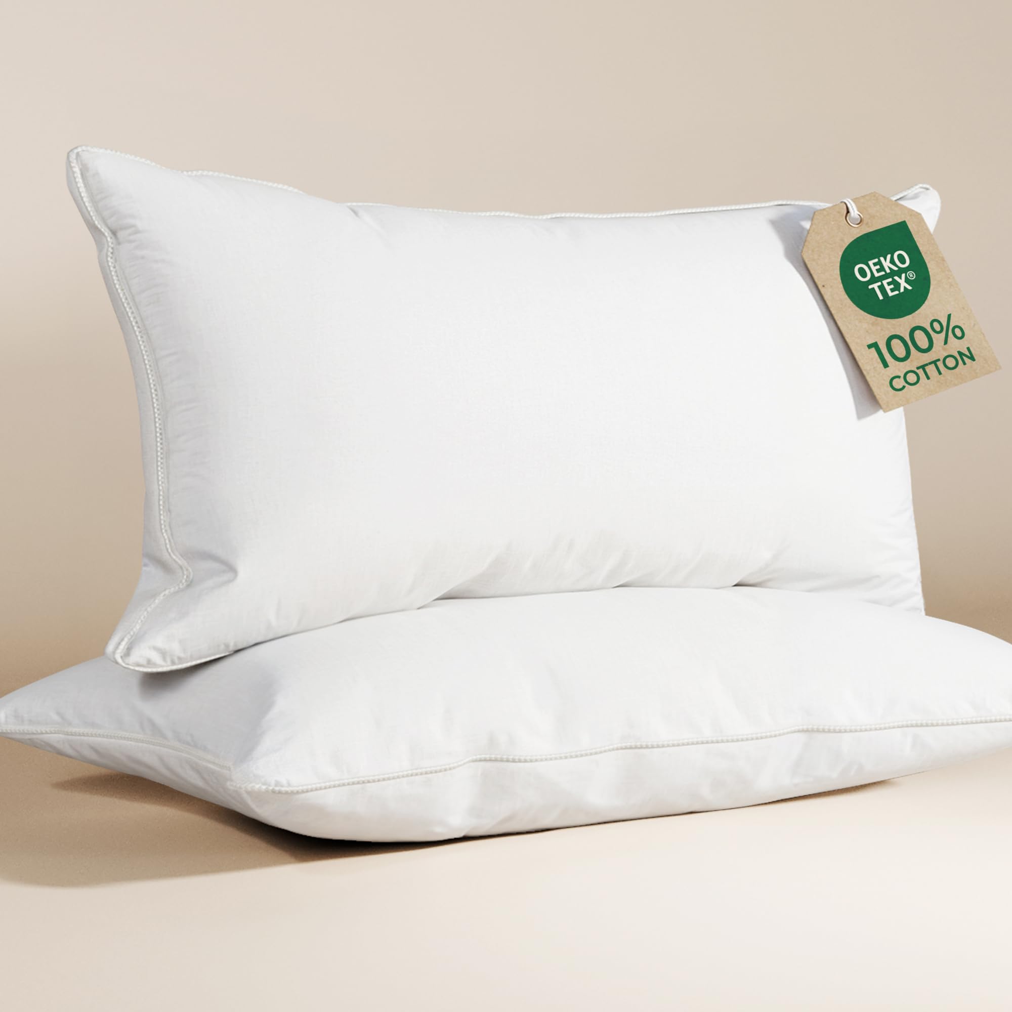 Bed Pillows King Size Set of 2 - 100 Cotton Breathable Cover - Premium Down Alternative for Side