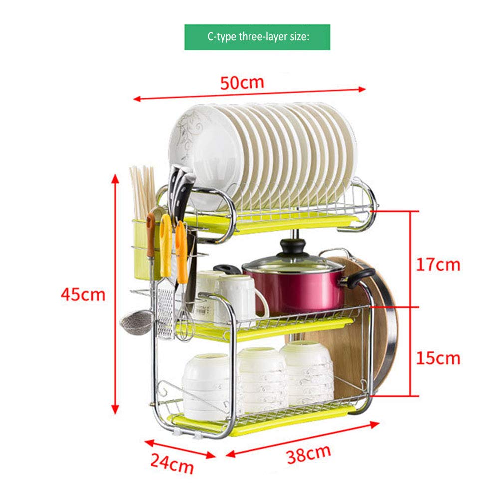 Set scolapiatti e scolapiatti, scolapiatti a 3 Livelli Scolapiatti con vaschetta raccogligocce Scolapiatti per bancone della Cucina Acciaio Inossidabile, Tipo C 2 Strati (Bianco)/T