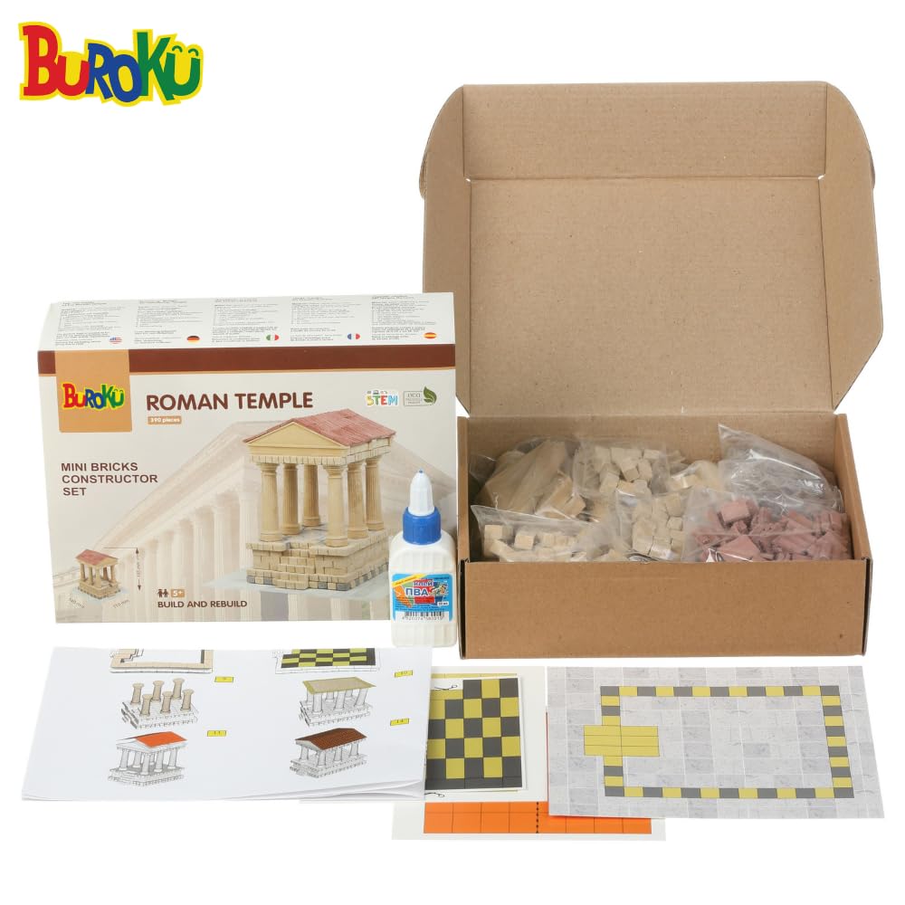 Buroku - Kit Costruzione Romana 390 Pezzi | Tempio Romano Realistico | Mattoni di Pietra | Incoraggia Apprendimento STEM e Abilità Motorie | Per Bambini e Adulti
