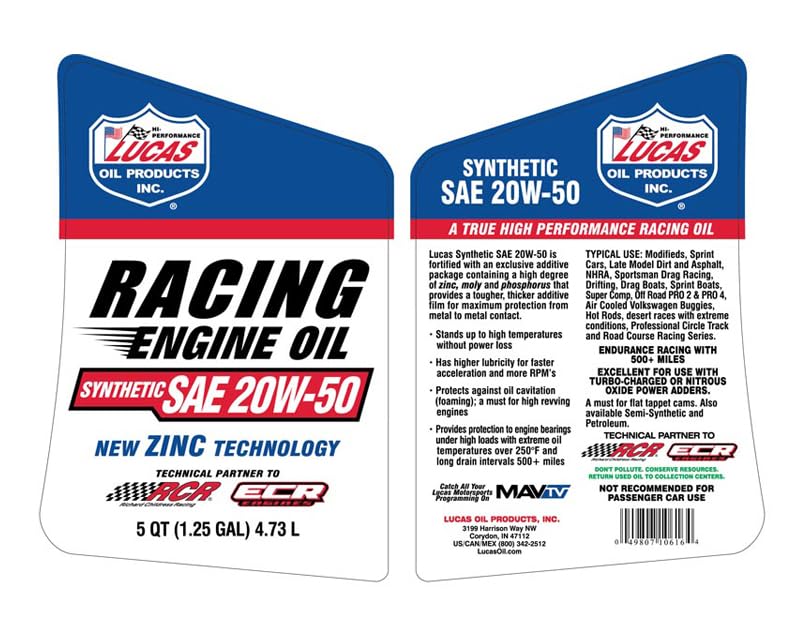 Aceite Sintético para Motor SAE 20W-50 de 5 Quart miniatura 2