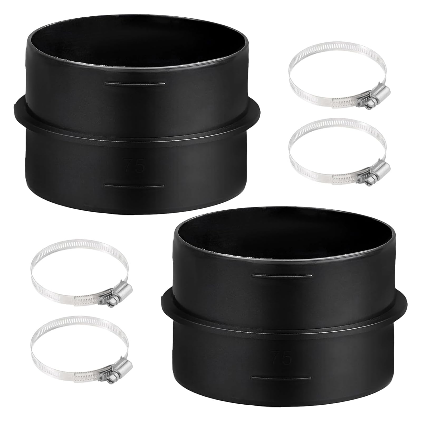 2 sztuki 75mm łącznika do rury okrągłej, łącznik do rury wentylacyjnej z 4 stalowymi zaciskającymi wężami, plastikowy łącznik rurowy do zastosowań grzewczych lub chłodniczych, akcesoria do grzejników