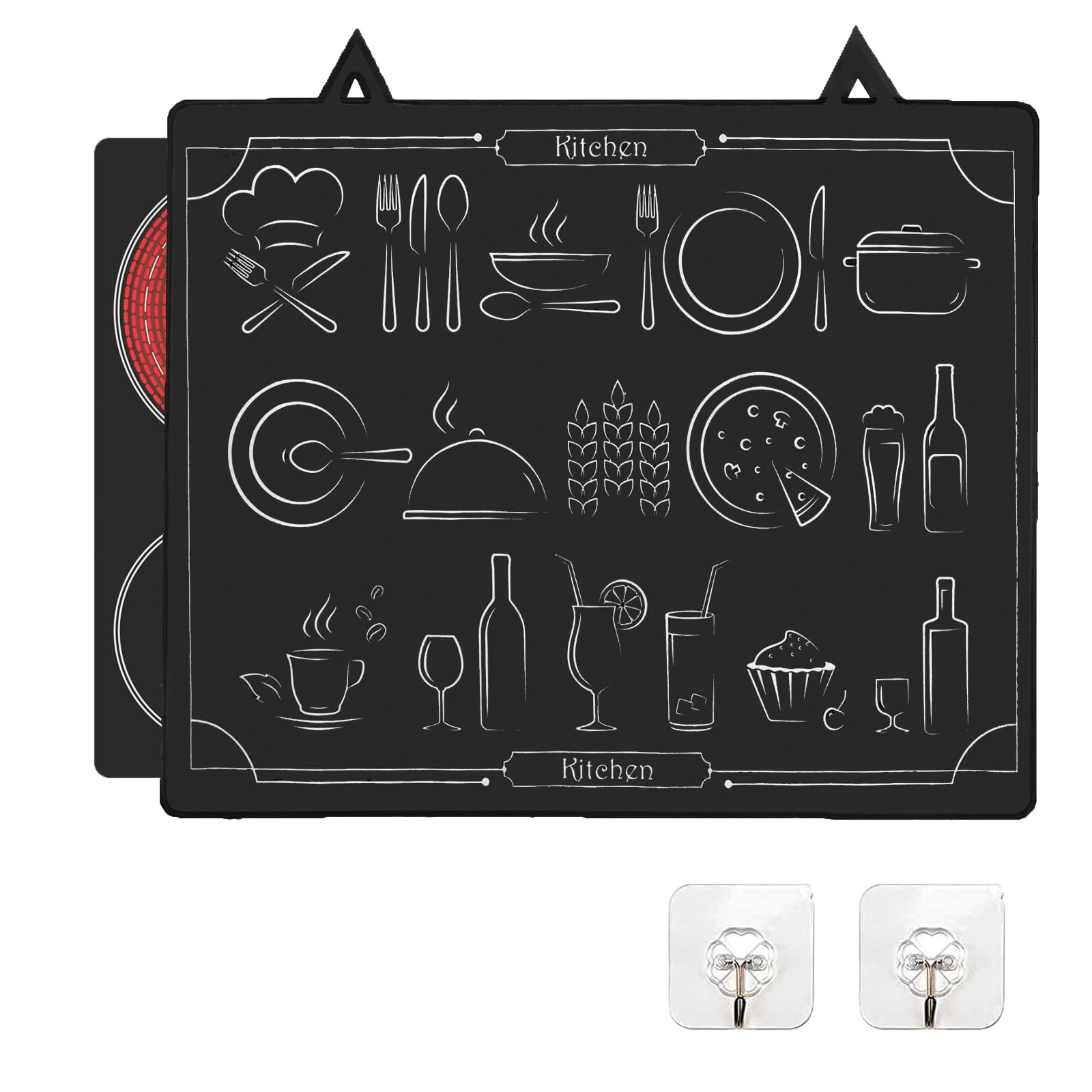 Protective Mat for Induction Hob, Kitchen Cover Plate, Silicone Induction Mat 62 x 53 cm with 2 Hooks, Non-Slip Protective Mat for Stoves, Countertops (02)