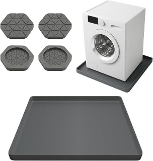 27" X 27" Washer Tray for Floor Protection, Washing Machine Drain Pan Silicone Mat with 4Pcs Anti Vibration Pads for Dryer, Washer, Refrigerator