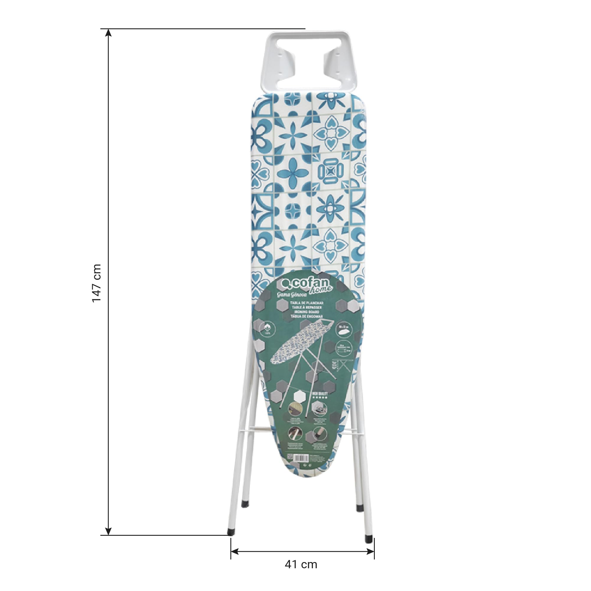 Cofan Asse da stiro | Altezza regolabile | Gambe antiscivolo | Fodera 100% cotone | Dimensioni: 110 x 32 cm