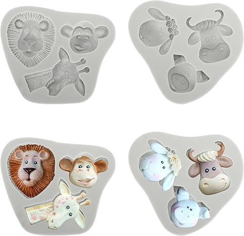 4 moldes de silicona para golosinas de animales de granja, para dulces de chocolate, para decoración de pasteles de azúcar, 2 estilos (cerdo, vaca,
