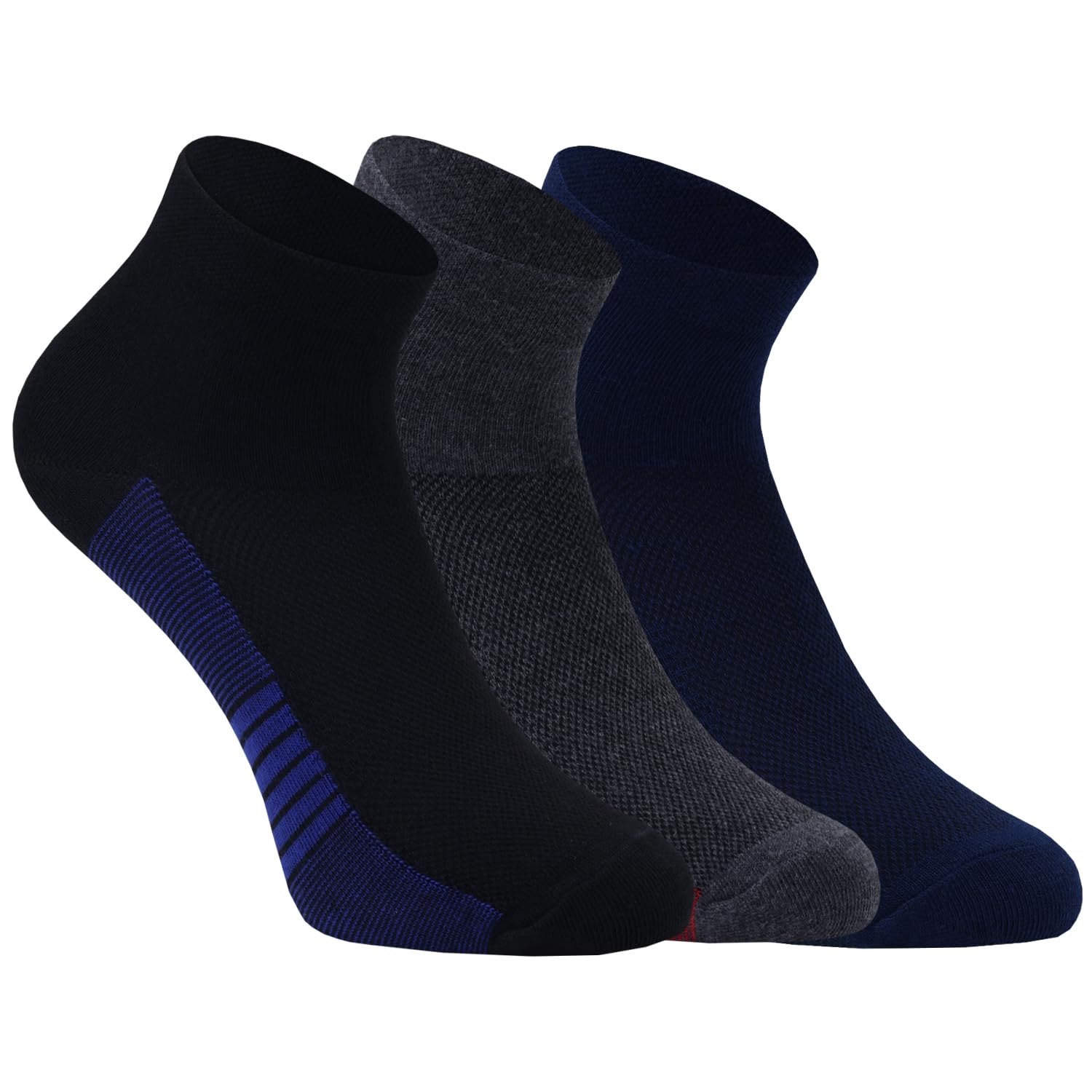 usoxo Men's Ankle Length Socks I Mesh Design Comfort Stylish ultra-feel Cushioned Made with Combed Cotton I Non-Slip Grip, Comfortable Free Size I Perfect for Every day &Sports wear - Pack of 3-picture-14