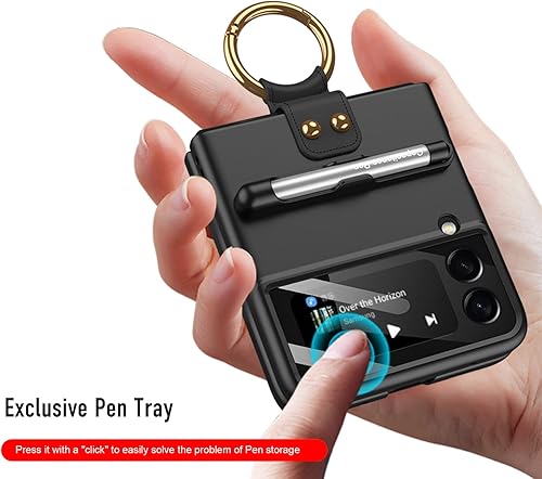 Miniatura 5 de Funda para Samsung Galaxy Z Flip 4 con bolígrafo S y soporte para anillo, funda de teléfono anticaídas de piel mate ultra fina con protector de