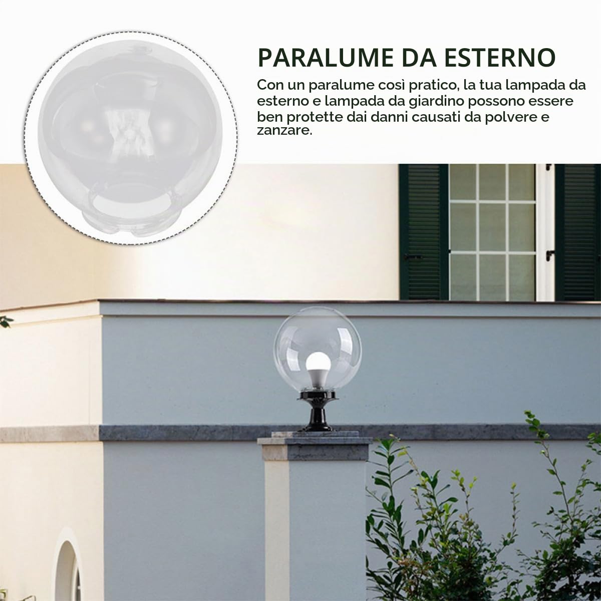 Paralume Esterno a Sfera per Lampione Giardino, Copri Lampada di Ricambio in Plastico, Protezione per Lampadine, per Cortili e Piazze