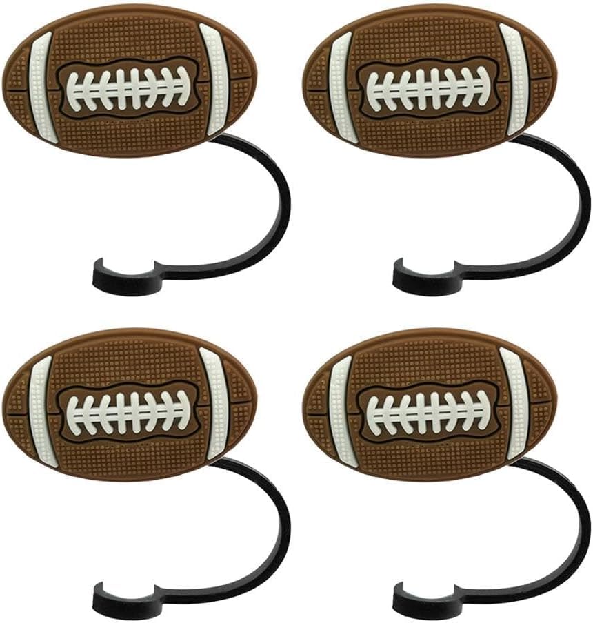 LOGOFUN 8pcs Silicone Straw Cover Caps - Sports Ball Shaped Straw Toppers, Colorful Reusable Straw Tips Protectors