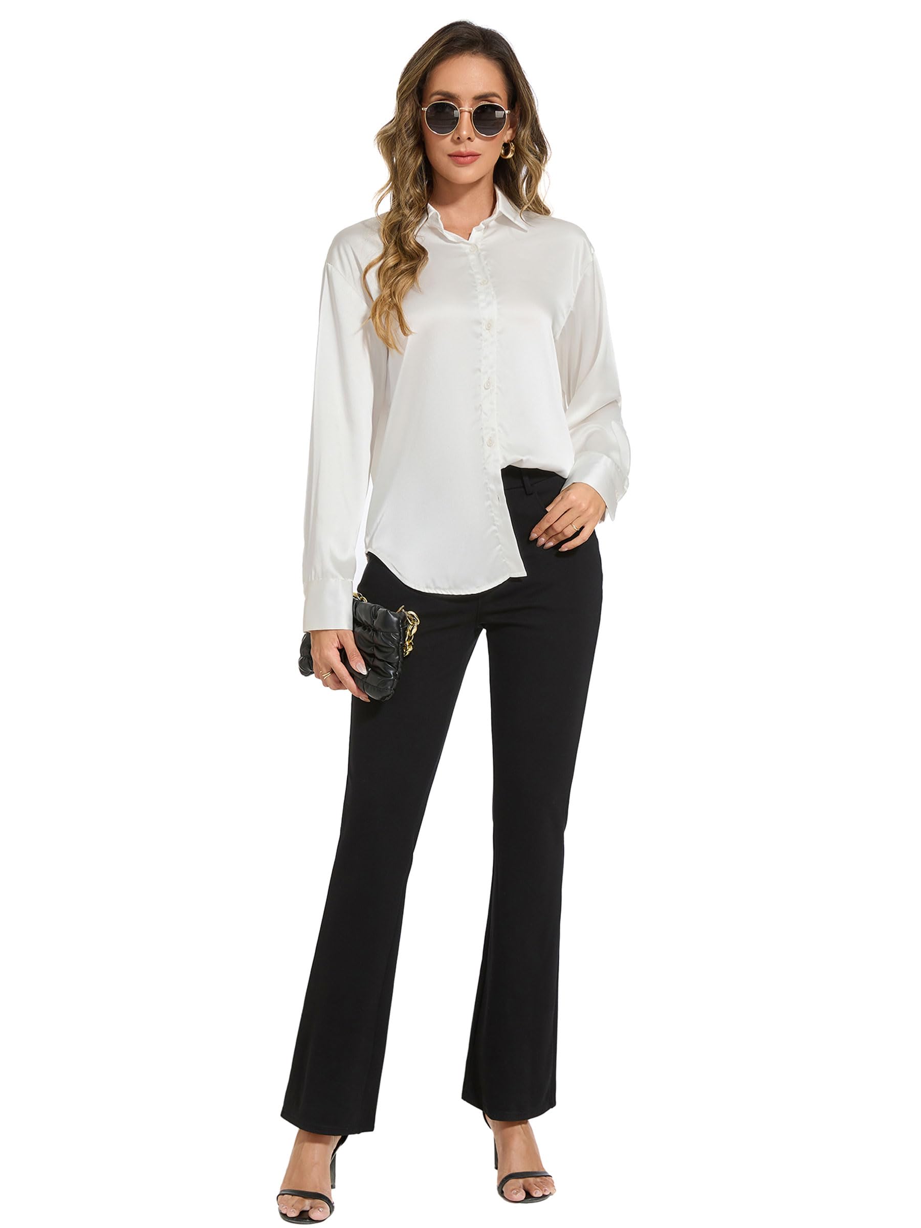 adorence Pantalones Vestir Mujer - Pantalones Negros Mujer Bootcut Elegante para Oficina y Negocios, Elásticos con 4 Bolsillos 73cm/78cm