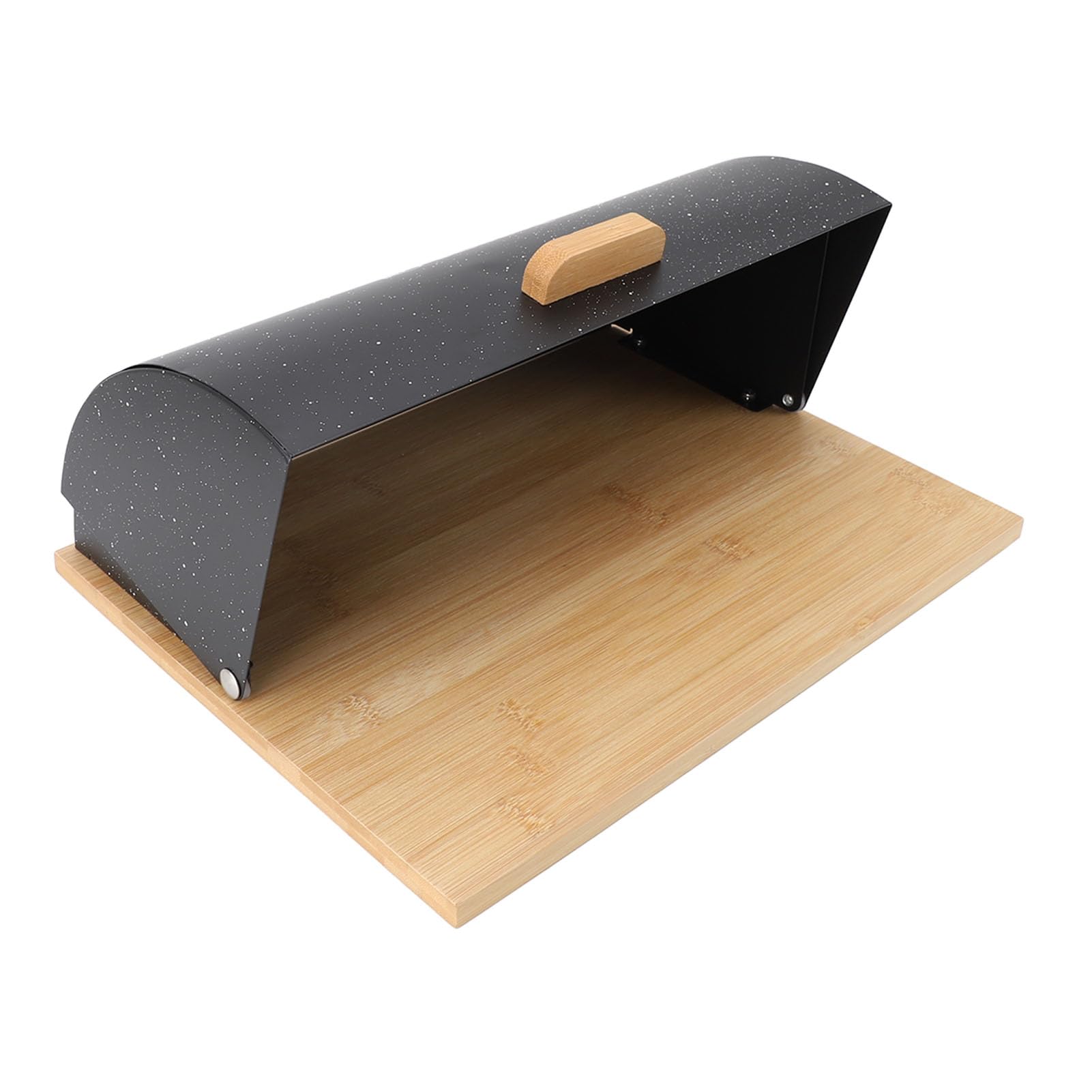 Caja de Pan en Forma de Tambor, Contenedor de Almacenamiento de Pan de Metal y Madera con 3 Tarros de Almacenamiento para Encimera de Cocina (Negra)