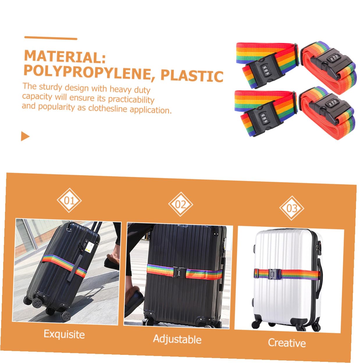 Cinghie per Bagaglio Regolabili 4 Pezzi in Polipropilene