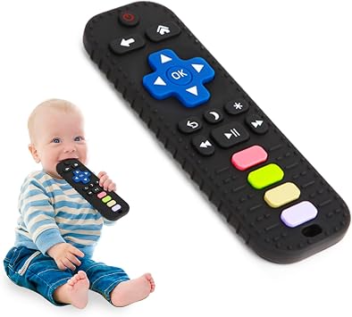 Hooku Silicone Teethers for Babies 0-6 Months, Teething Toys for Babies 6-12 Months, Baby Remote Control Toy, Infant Toys 0-3 Months, Sensory Chew Toys, Toddler Newborn Baby Gifts Black