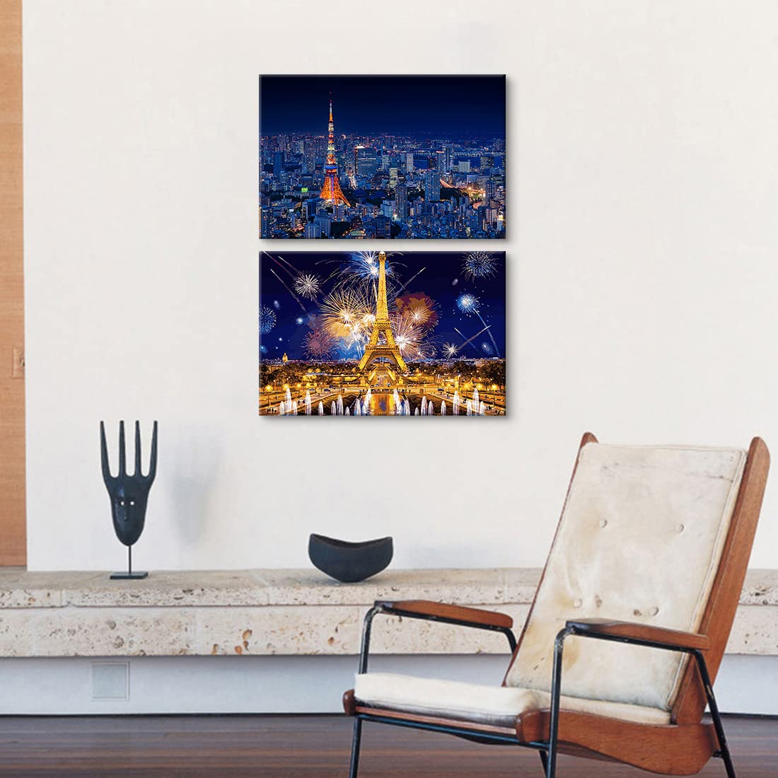 Amazon.co.jp: 夜景 アートパネル 2枚セット 飾り絵 東京タワー