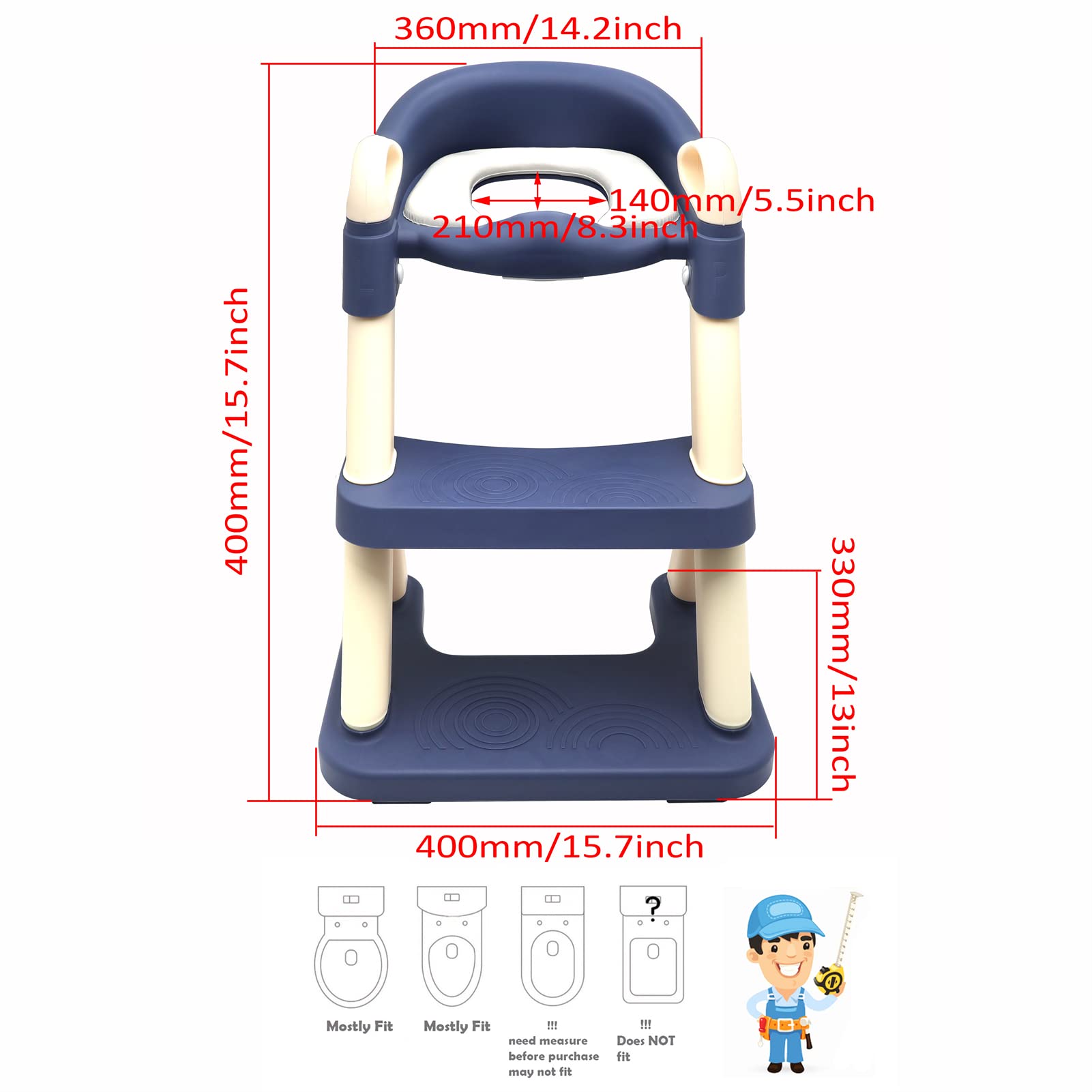𝐇𝐀𝐒𝐤𝐮𝐥𝐥𝐞 Töpfchen-Trainingstoilette für Kleinkinder, Töpfchen-Trainingssitz mit Leiter, Töpfchen-Trainingstoilette für Kleinkinder, Kindern, Jungen und Mädchen, rutschfest, faltbar, blau