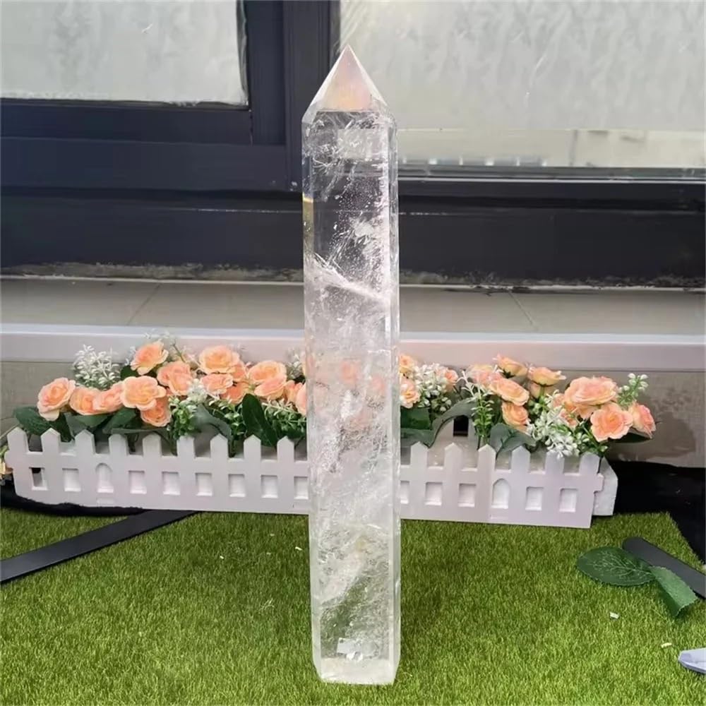 AARTERZZA 1pc 11-12cm Big Size Clear Quartz Obelisk White Crystal Wand Point Fengshui Tower for Home Decoration