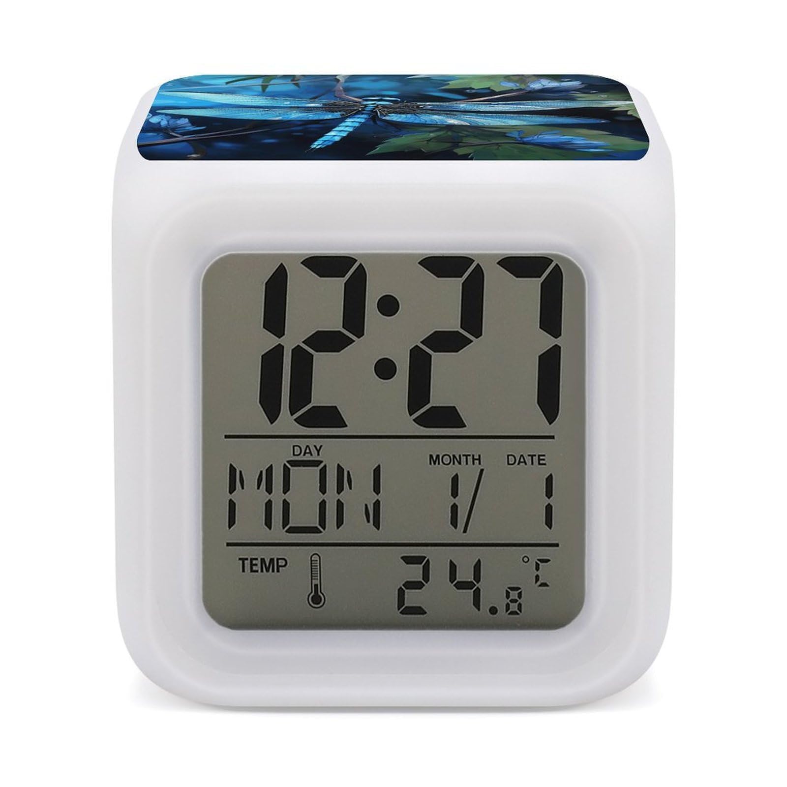 VstaDank Art Blue Dragonfly Digital Alarm Clock LED Display Screen Color Change Alarms Clock Smart Alarm Clock Wake Up Digital Clocks with 7 Color Nightlight for Bedroom