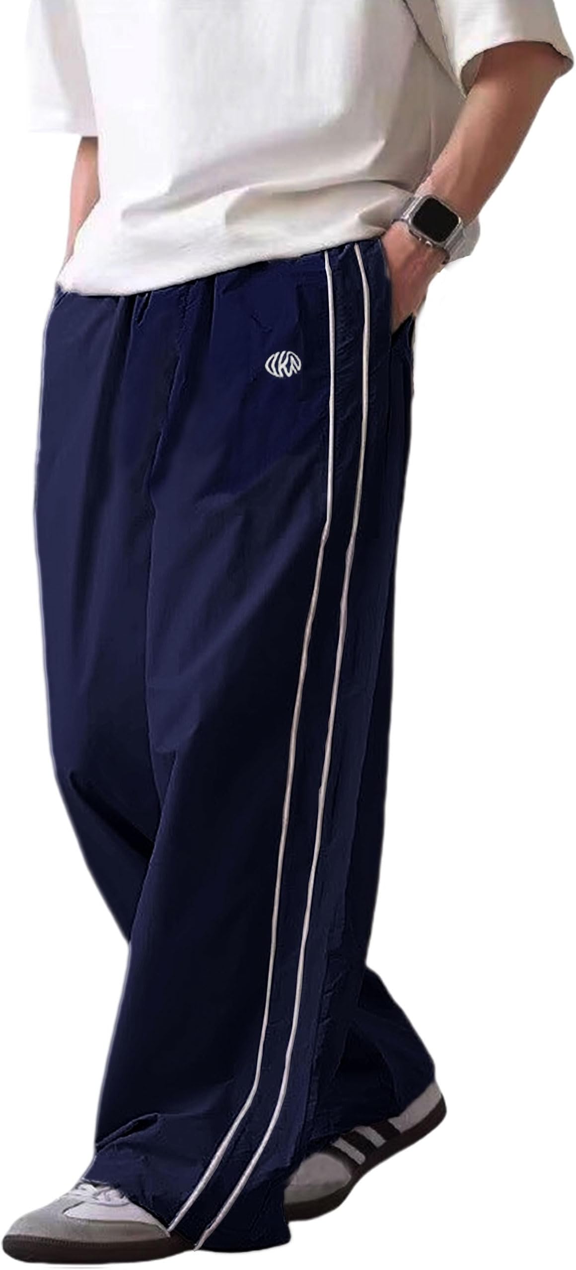 Mens Straight Leg Sweatpants Y2k Baggy Track Pants Drawstring Striped Sweatpants Cool Parachute Pants Streetwear