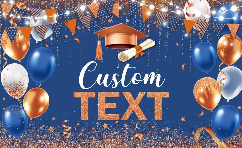 Image of AIBIIN Custom Congrats Grad Backdrop Blue Orange Gold Glitter Balloons Congratulations Graduation Party Decorations Background for Photography Graduation Decorations 2026 Party Supplies 70.8x43.3 Inch