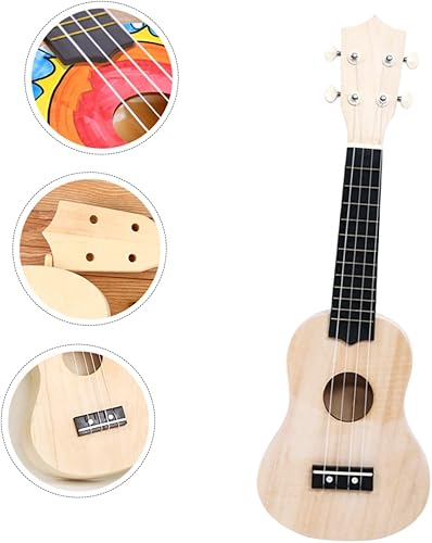 Miniatura 7 de VICASKY Ukelele para niños, 1 juego de mini juego de madera para niños, kit de guitarra para principiantes, kit de bricolaje, kit de instrumentos de