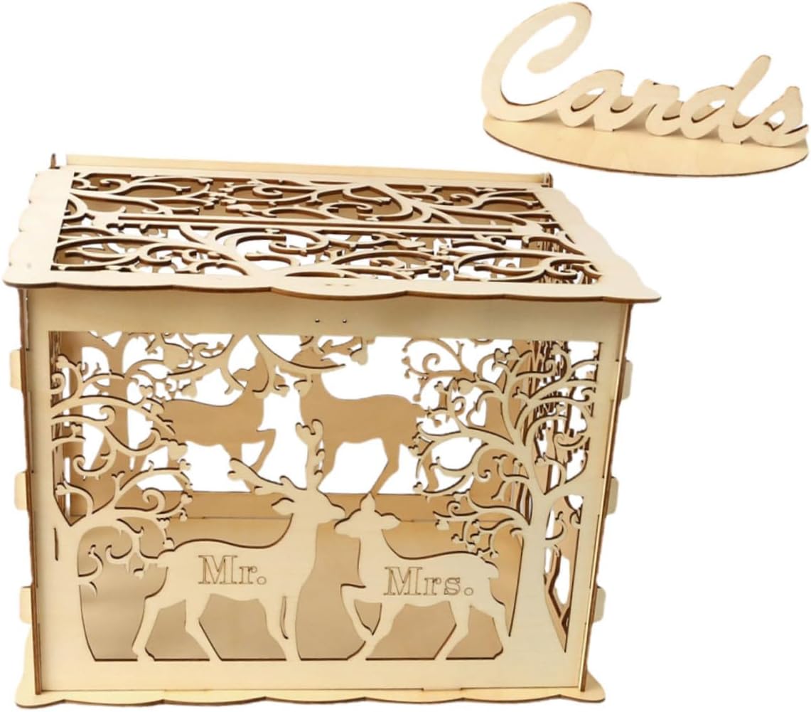 Wedding Cards Receiving Box Large Wooden Card Case DIY Rustic Storage for Wedding Reception and Anniversary Events