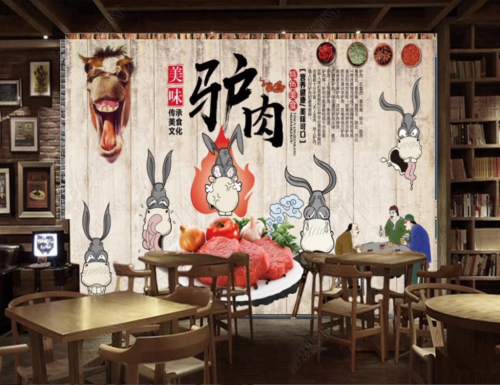 rskjdghshd Individuelle Wandtapete, 3D-Wandtapete, nostalgischer Esel, Fleisch, Restaurant, Hintergrund, Wand, 200 x 140 cm