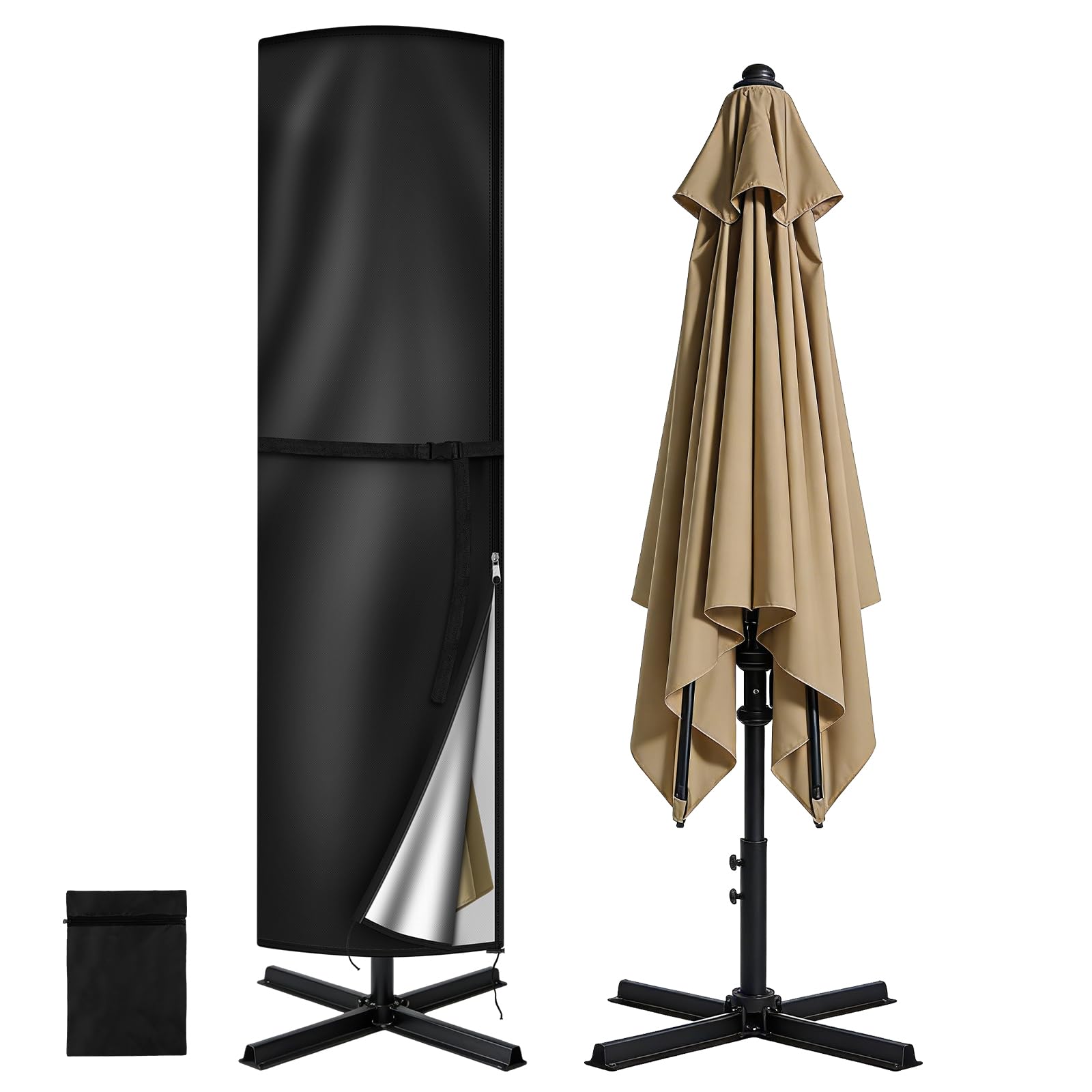 AOOWU Parasol Cover Waterproof, Heavy Duty Garden Parasol Covers, 220 x 50 x 50CM Extra Large Cantilever Patio Umbrella Cover With Zipper, Fit 2m to 4m Garden Umbrella Cover, Outdoor Umbrella Parasol