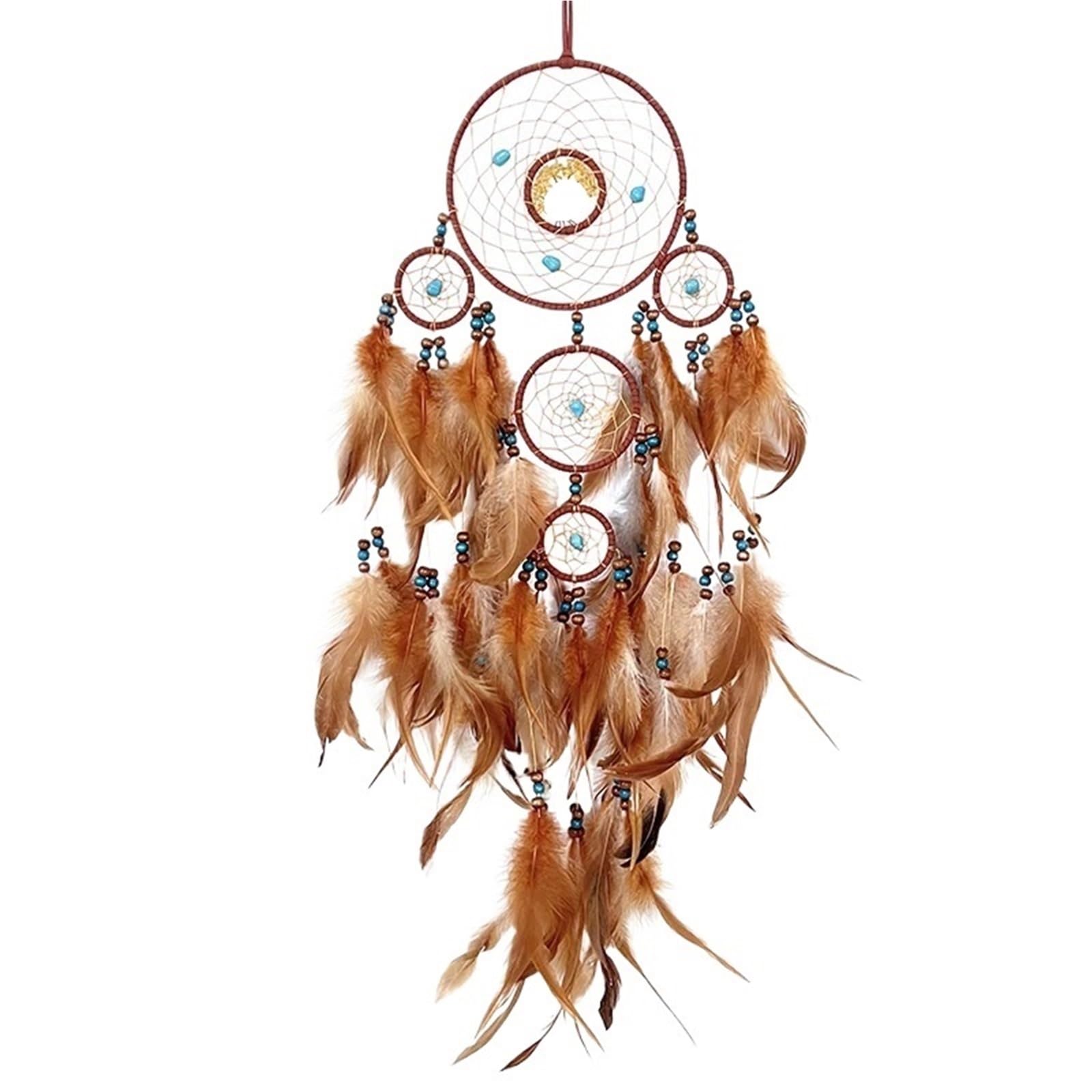 2PCS Dream Catchers Dreamcatcher Home Decoration Stone Feathers for Bedroom(Brown Blue)