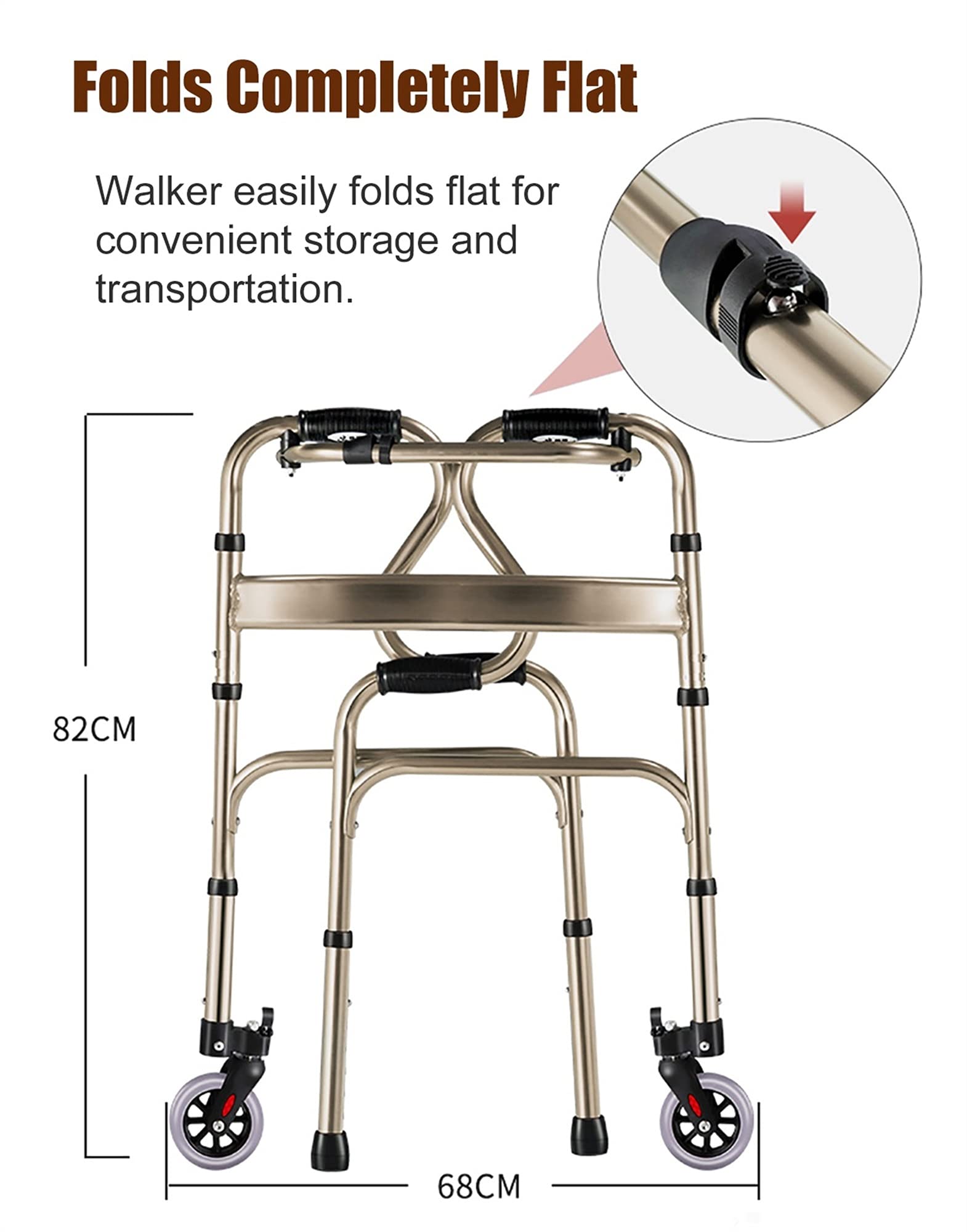 Składany Chodzik Typu Rollator, Składany, Wytrzymały Chodzik Typu Rollator Z Siedziskiem I Kółkami, Regulowana Wysokość, Przenośny Chodzik Typu Roller, Dla Osób Starszych/Lekki, Obciążenie 180 Kg/39