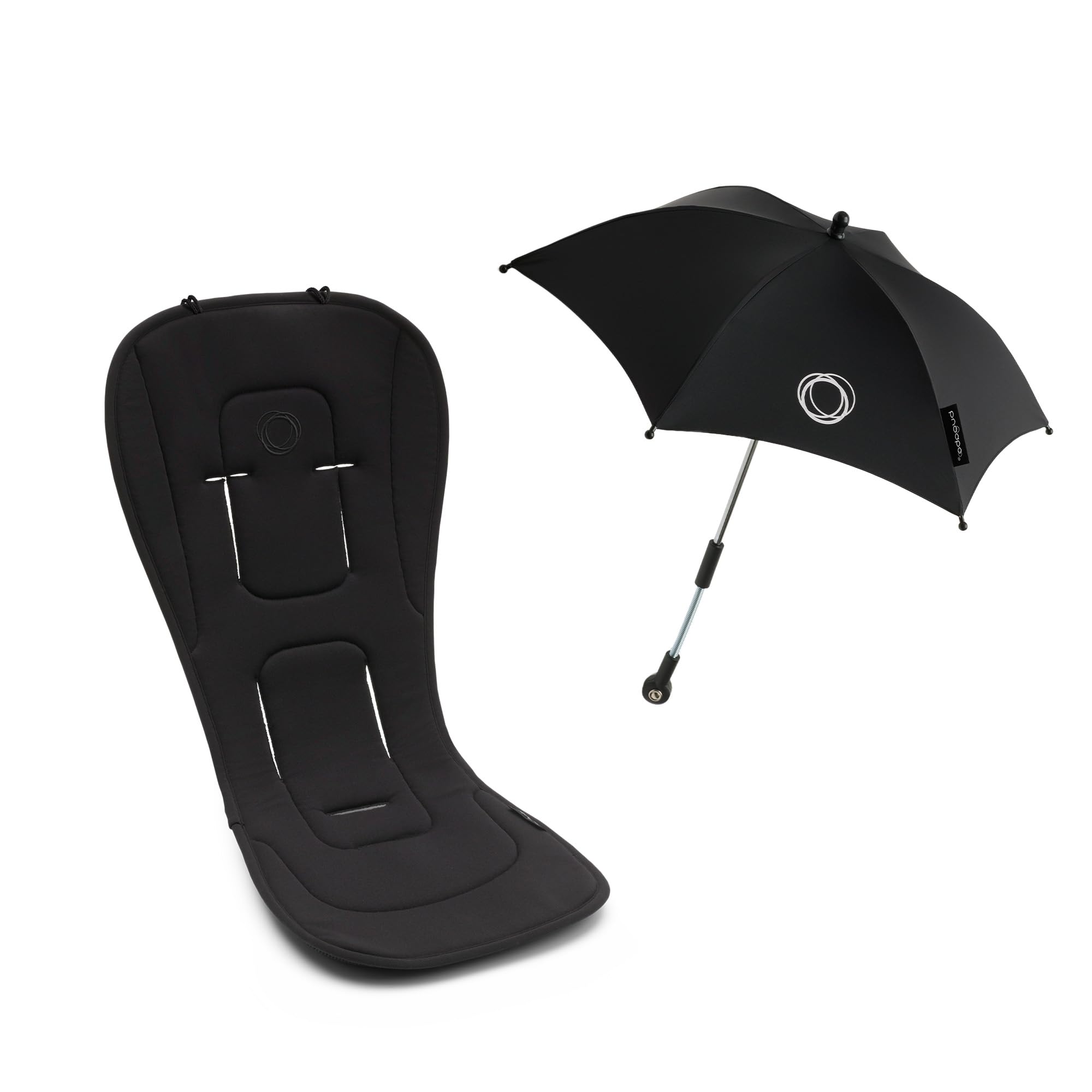 Bugaboo Pack de Accesorios de Verano: Colchoneta Doble Confort para todas las estaciones y, Sombrilla+, compatible con todos los carritos Bugaboo, tejido de protección solar UPF 50+. Negro