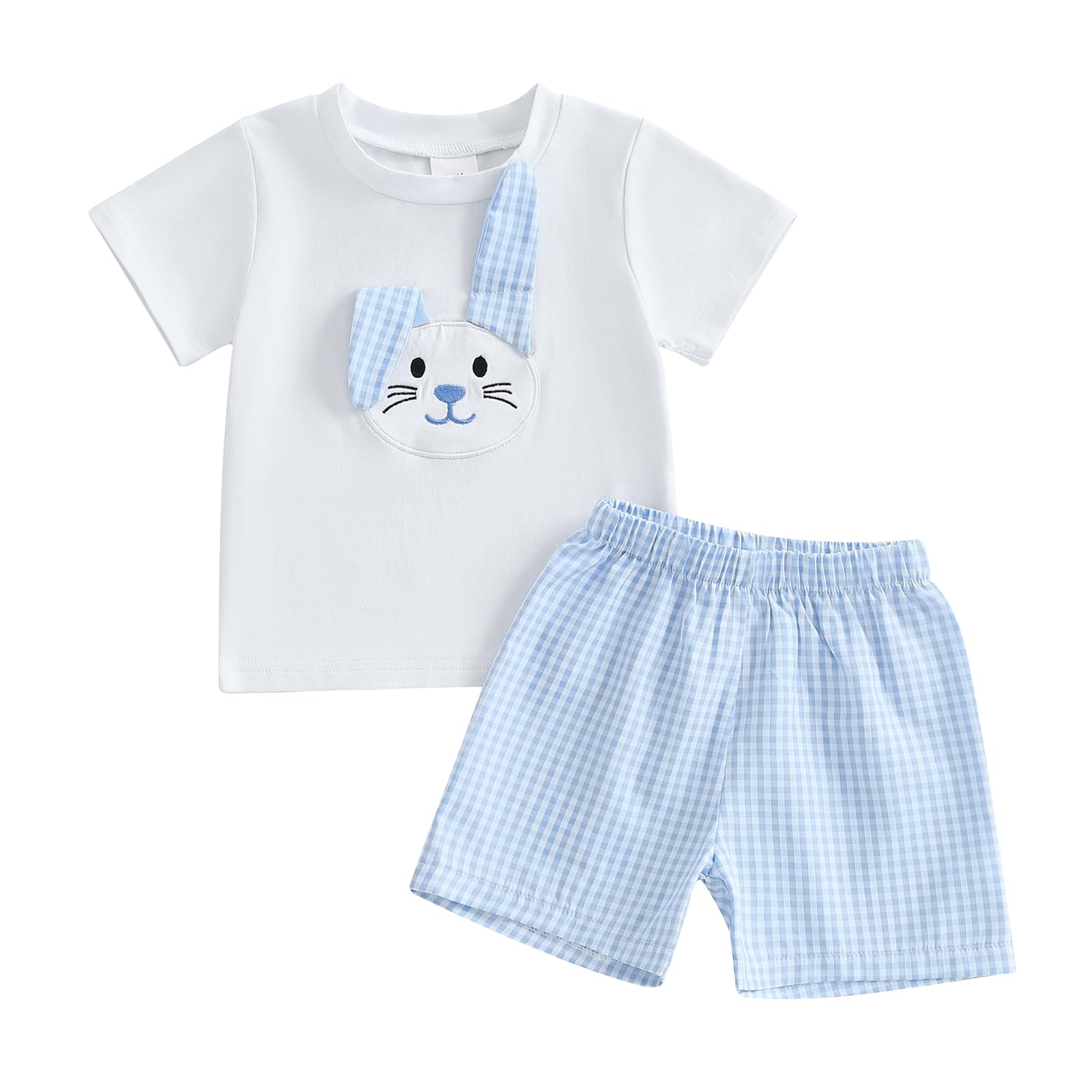 Toddler Baby Boy Easter Rabbit Outfit Short Sleeve Bunny Carrot Smocked T-shirt Elastic Waist Shorts Summer Clothes