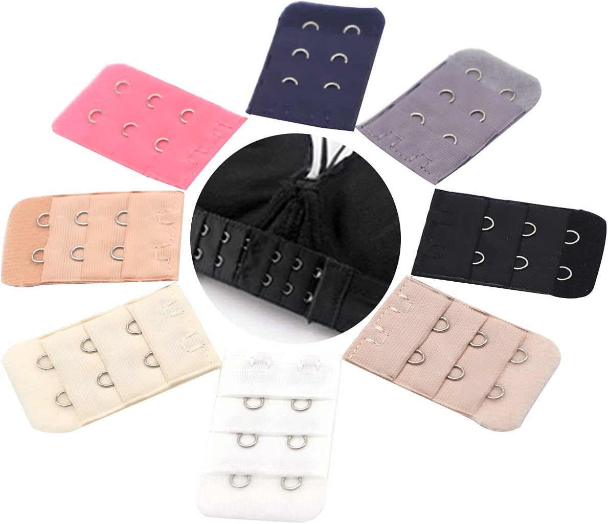 22 pcs Assorted Colors Women 2 Hook 3 Rows Spacing Bra Extender Strap,Color in Random