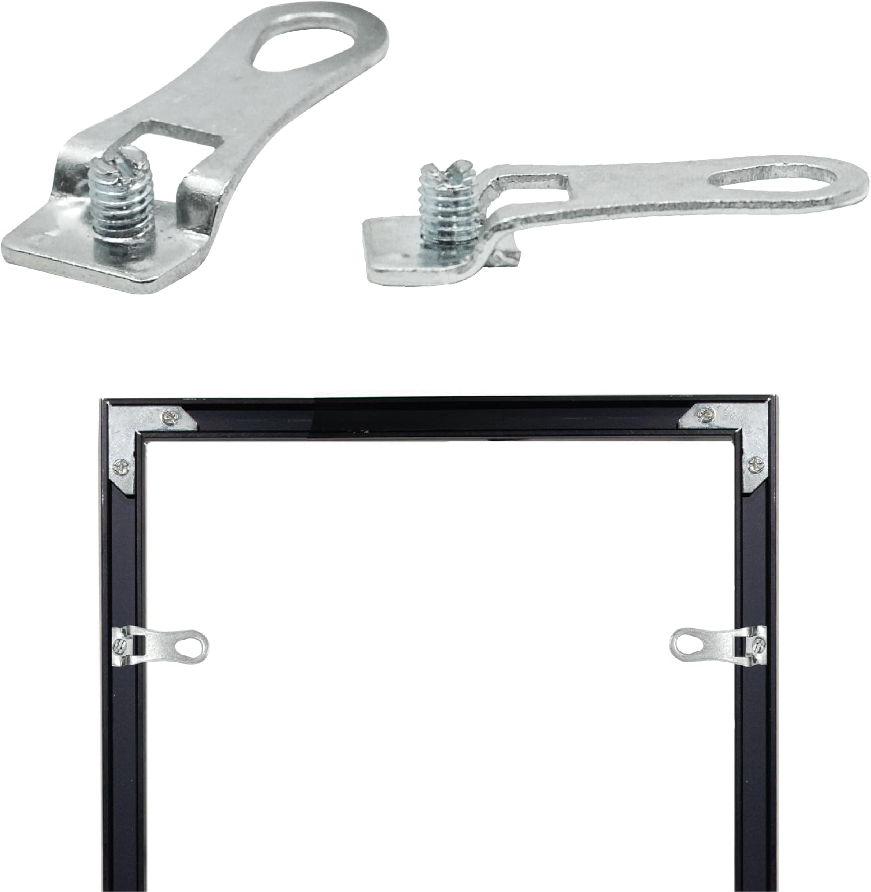 PHS Metal Picture Hanger D-Ring for Frame Channels - 12 Pack - Aluminum Alloy Picture Frame Parts with Screws - Fits Open-Type #11 Profile Metal Frames - Euro Hook Hardware