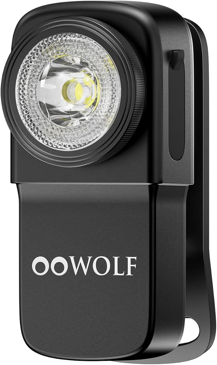 OOWOLF Mini Taschenlampe Led Aufladbar - 250 Lumens USB-C Clip Lampe für Camping Läufer und Sicherheitswarnungen (Schwarz)