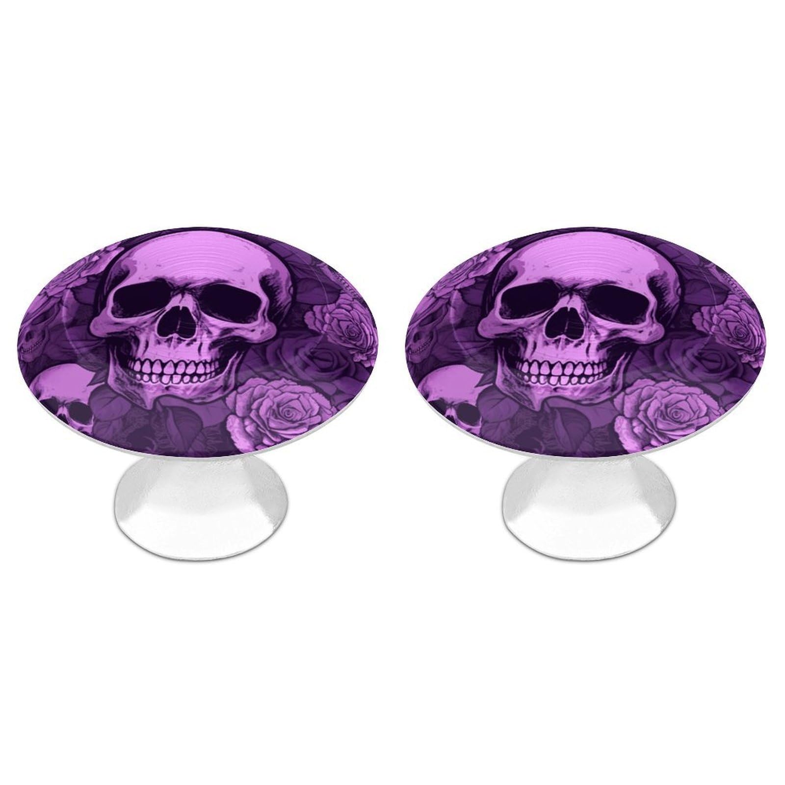 FekiLoot Purple Skulls and Roses Cabinet Knob Kitchen Drawer Knob Stainless Steel Round Drawer Pulls Modern Cabinet Hardware Vintage Dresser Drawer for Kitchen Bathroom Closet Dresser Cabinets