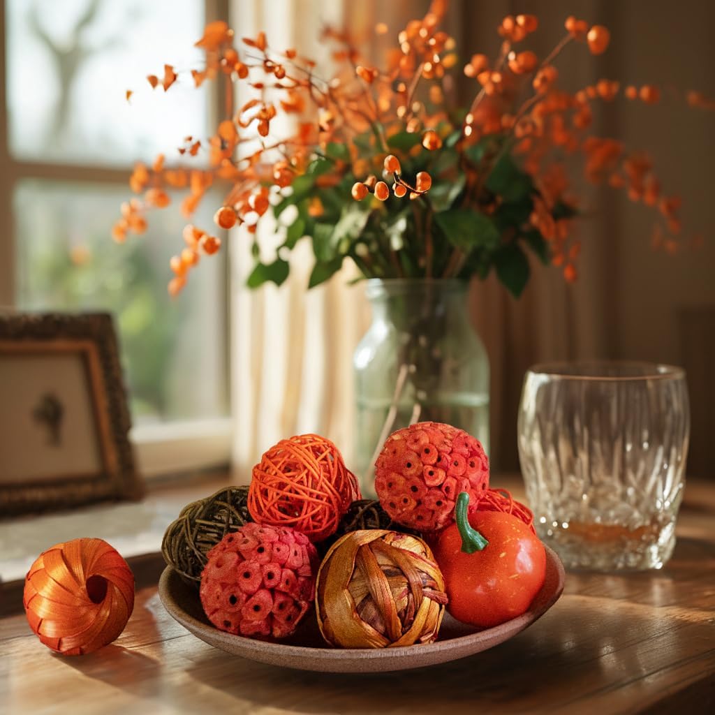 Qingbei Rina Fall Decorative Balls for Bowls Vase Filler, Burnt Orange