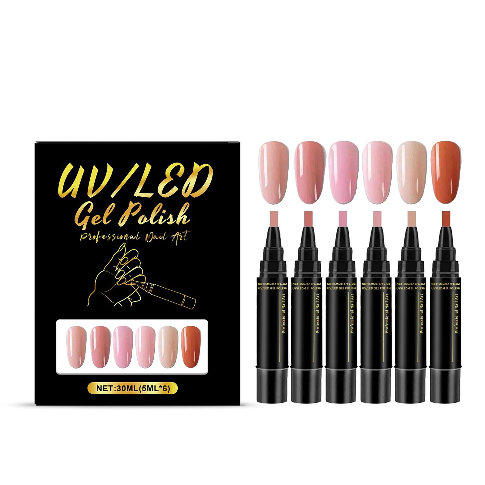 Esmalte en Gel en Pluma UV/LED 6 Colores, 6 Combinaciones, Sin Hema, para Manicura Casera y Profesional (A)