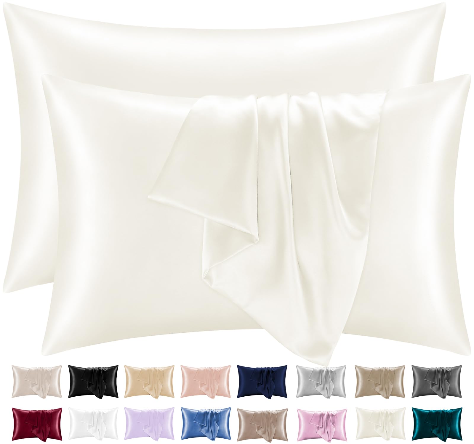 Lazzaro Satin Silk Pillowcases for Hair and Skin, Hypoallergenic Silk Pillow Cases 2 Pack with Envelope Closure