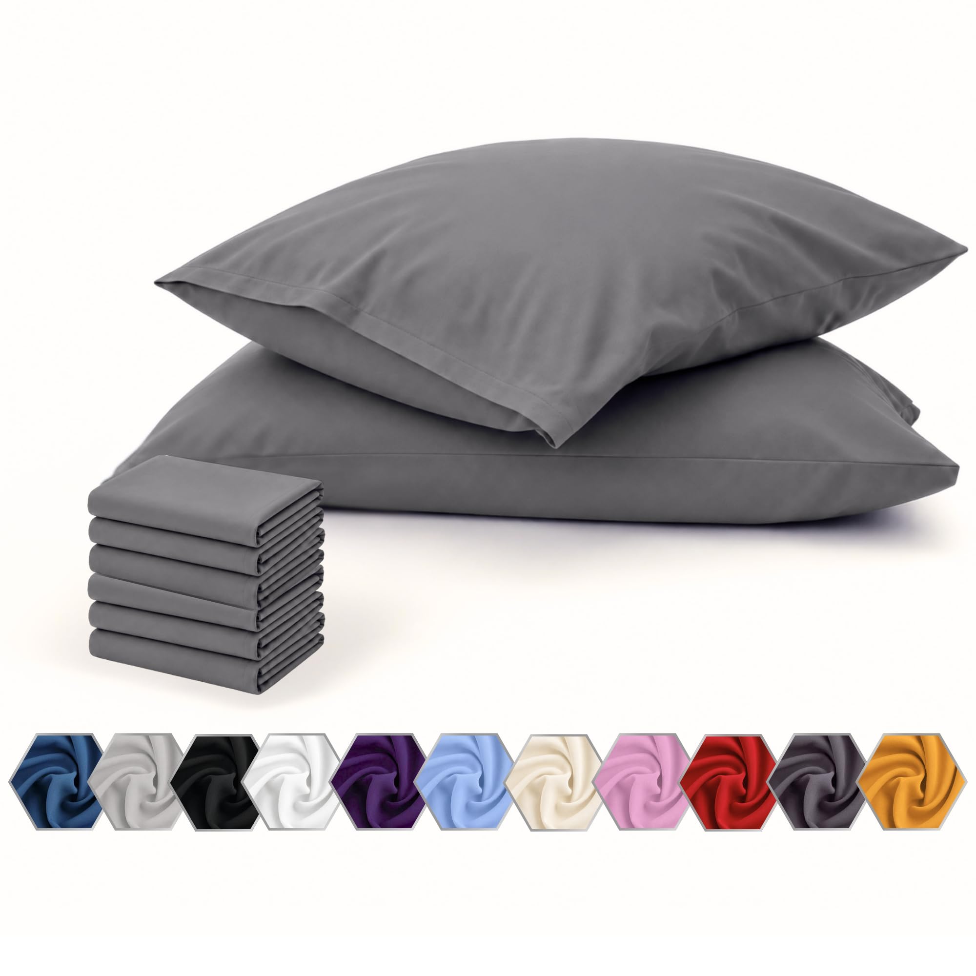 Pillow Cases 6 Pack | 100% Microfibre Plain Pillow Cover - UK-Standard Size Pillowcases 50x75cm - Wrinkle Free Super Soft Cozy & Breathable Pillow Case with Envelope Closure (6, Charcoal)