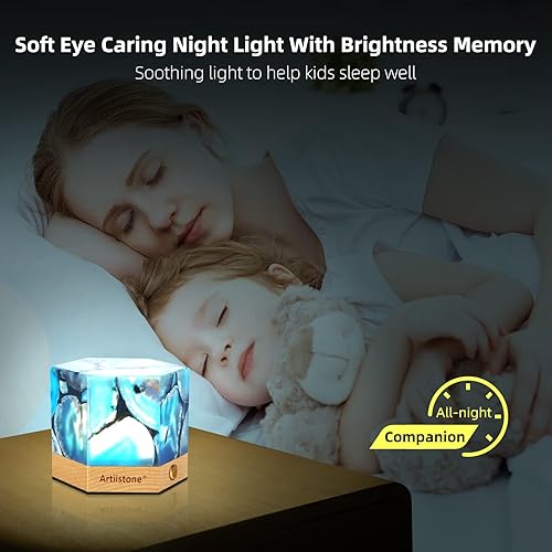 Miniatura 3 de Artiistone Luz nocturna de ágata azul con piedra de cristal natural, lámpara táctil LED, luces de piedras preciosas talladas con base de madera,